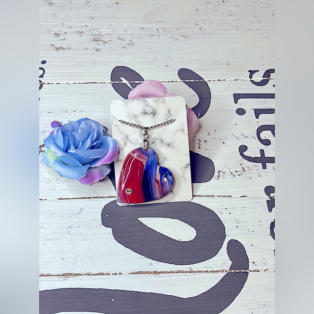 handmade polymer clay necklace, pendant with swarovski crystal